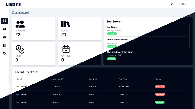 Screenshot of a library management system project